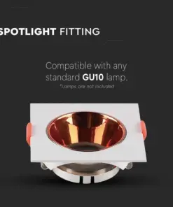 Χωνευτό φωτιστικό Spot GU10 τετράγωνο λευκό με ροζ χαλκό ανακλαστήρα V-TAC – 6655