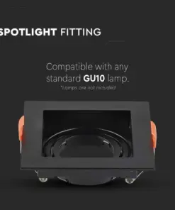 Χωνευτό φωτιστικό Spot GU10 τετράγωνο μαύρο κινητό V-TAC – 6657