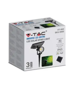 Ηλιακό Φωτιστικό Κήπου Καρφί LED 2W Μαύρο V-TAC Αδιάβροχο IP65 Θερμό 3000K – 6660