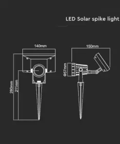 Ηλιακό Φωτιστικό Κήπου Καρφί LED 2W Μαύρο V-TAC Αδιάβροχο IP65 Θερμό 3000K – 6660