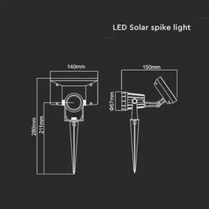 Ηλιακό Φωτιστικό Κήπου Καρφί LED 2W Μαύρο V-TAC Αδιάβροχο IP65 Θερμό 3000K – 6660