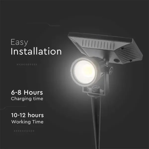 Ηλιακό Φωτιστικό Κήπου Καρφί LED 2W Μαύρο V-TAC Αδιάβροχο IP65 Θερμό 3000K – 6660