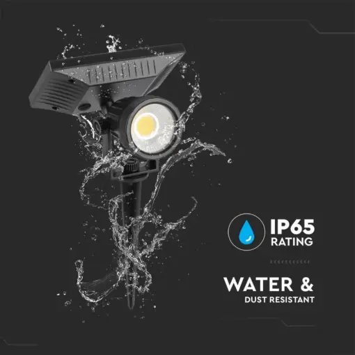 Ηλιακό Φωτιστικό Κήπου Καρφί LED 2W Μαύρο V-TAC Αδιάβροχο IP65 Θερμό 3000K – 6660