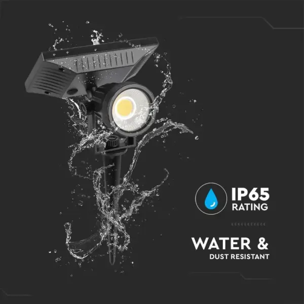 Ηλιακό Φωτιστικό Κήπου Καρφί LED 2W Μαύρο V-TAC Αδιάβροχο IP65 Θερμό 3000K – 6660