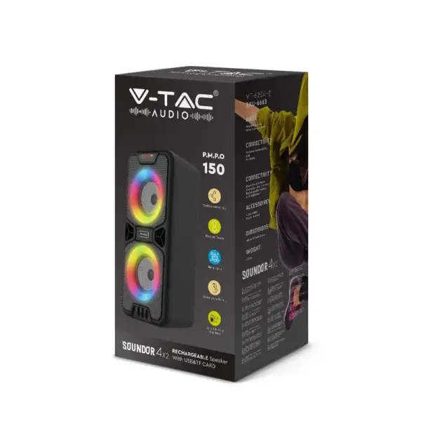 Επαναφορτιζόμενο φορητό ηχείο 2x10W (2x4inch) V-TAC – 6663