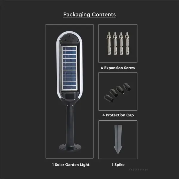 LED ηλιακό φωτιστικό κήπου 5W IP65 θερμό λευκό 3000K με ανιχνευτή κίνησης & φωτός με μαύρο σώμα V-TAC – 6666