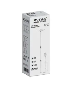 LED ρυθμιζόμενο ηλιακό φωτιστικό κήπου 8W IP65 φυσικό λευκό 4000K με ανιχνευτή φωτός με μαύρο σώμα V-TAC – 6669