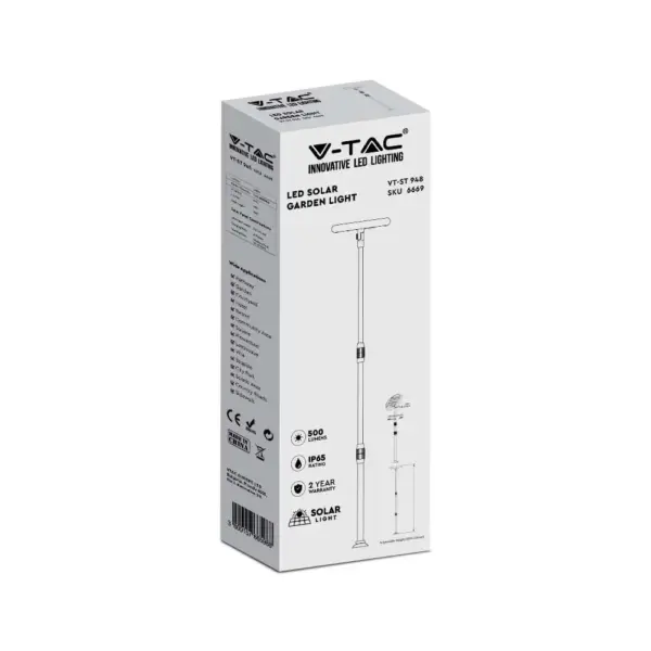 LED ρυθμιζόμενο ηλιακό φωτιστικό κήπου 8W IP65 φυσικό λευκό 4000K με ανιχνευτή φωτός με μαύρο σώμα V-TAC – 6669