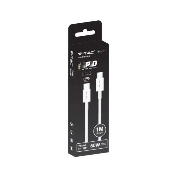 Καλώδιο USB Type C σε Type C λευκό 1m V-TAC – 6681
