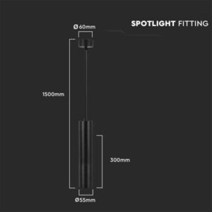 Κρεμαστό φωτιστικό Spot GU10 στρογγυλό με μαύρο σώμα 60 x 300mm V-TAC – 6686