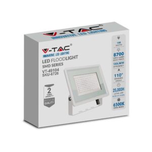 100W LED Προβολέας Λευκό Σώμα V-TAC IP65 Ψυχρό 6500K – 6726