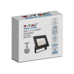 10W LED Προβολέας Μαύρο Σώμα V-TAC IP65 Θερμό 3000K – 6727