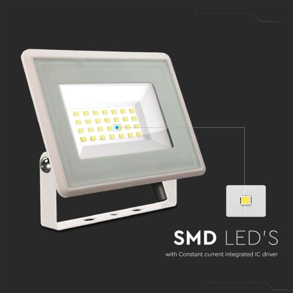 20W LED Προβολέας V-TAC Λευκό Σώμα IP65 Θερμό 3000K – 6740