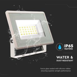 20W LED Προβολέας V-TAC Λευκό Σώμα IP65 Θερμό 3000K – 6740