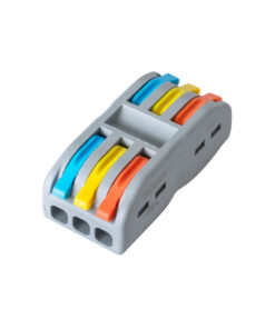 GloboStar® FAST-CONNECT 69912 Τριπλή Κλέμα Ταχείας Σύνδεσης & Διακλάδωσης Καλωδίων – 3 x Είσοδοι & 3 x Έξοδοι με Συμβατή Διατομή Καλωδίων 0.08mm² έως 2.5mm² – 250V/4KV 32A Max – Μ4 x Π4 x Υ1.5cm – Γκρι με Πορτοκαλί, Κίτρινο & Μπλε – Πακέτο 5 Τεμαχίων – 5 Years Warranty