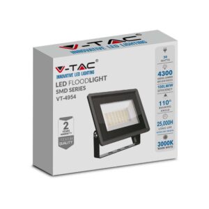 50W LED Προβολέας Μαύρο Σώμα V-TAC IP65 Θερμό 3000K – 6749