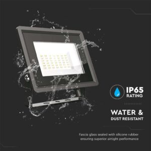 50W LED Προβολέας Μαύρο Σώμα V-TAC IP65 Θερμό 3000K – 6749