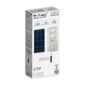 LED ηλιακό φωτιστικό δρόμου 33W φυσικό 4000K με γκρι σώμα με αισθητήρα και τηλεχειριστήριο V-TAC – 6755