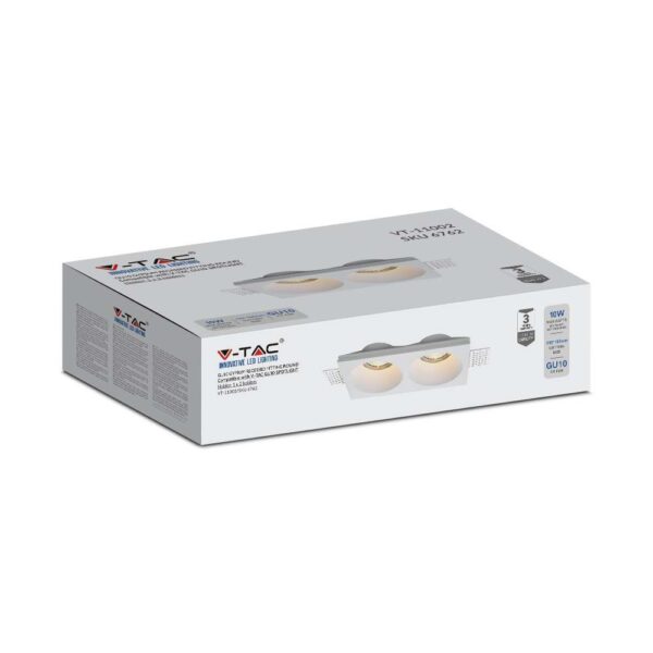 Γύψινη  Χωνευτή Διπλή Βάση Σποτ 2ΧGU10 V-TAC Λευκή – 6762