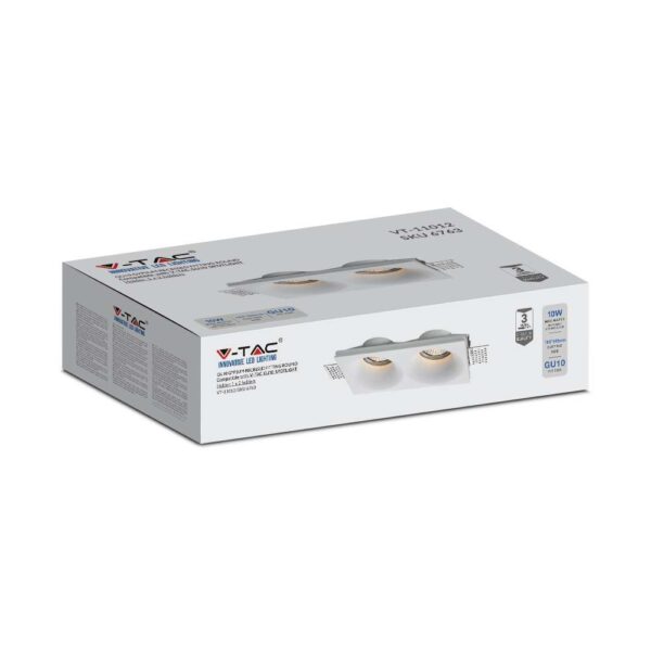 Γύψινη  Χωνευτή Διπλή Βάση Σποτ 2ΧGU10 V-TAC Λευκή – 6763