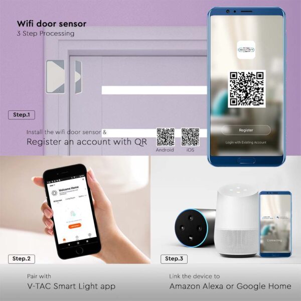 Wi-Fi Smart Αισθητήρας Πόρτας – Παραθύρου Λευκός V-TAC – 6782