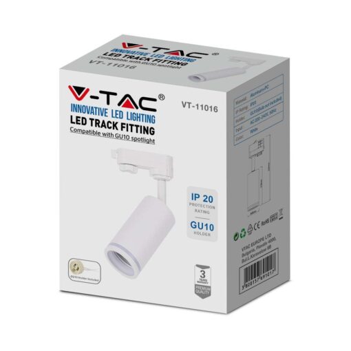 LED Τριφασικό Φωτιστικό Ράγας GU10 V-TAC Λευκό Περιστρεφόμενο – 6783