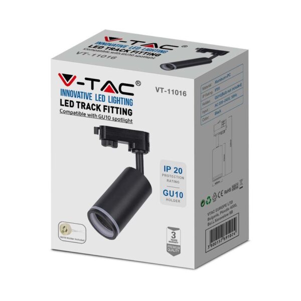LED Τριφασικό Φωτιστικό Ράγας GU10 V-TAC Μαύρο Περιστρεφόμενο – 6784