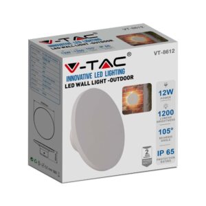 LED Απλίκα Τοίχου Αρχιτεκτονικού Φωτισμού 12W Στρογγυλή Λευκή V-TAC IP65 Θερμό Λευκό 3000K – 6785