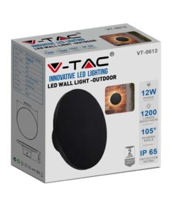LED Απλίκα Τοίχου Αρχιτεκτονικού Φωτισμού 12W Στρογγυλή Μαύρο V-TAC IP65 Θερμό Λευκό 3000K – 6787