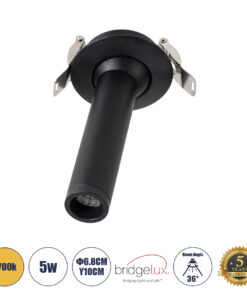 GloboStar® DALE 60371 Χωνευτό LED Κινούμενο Spot Downlight TrimLess Φ6.4cm 5W 500lm 36° AC 220-240V IP20 Φ6.4cm x Υ10cm – Στρόγγυλο – Μαύρο – Θερμό Λευκό 2700K – Bridgelux COB – TÜV Certified Driver – 5 Years Warranty