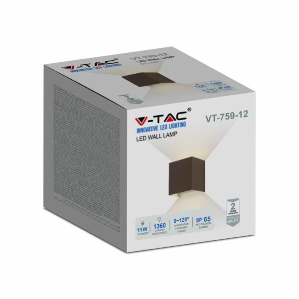 LED Φωτιστικό Τοίχου 11W Up-Down V-TAC Καφέ Αδιάβροχο IP65 Θερμό 3000K – 6820