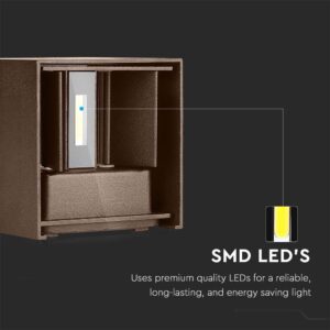 LED Φωτιστικό Τοίχου 11W Up-Down V-TAC Καφέ Αδιάβροχο IP65 Θερμό 3000K – 6820