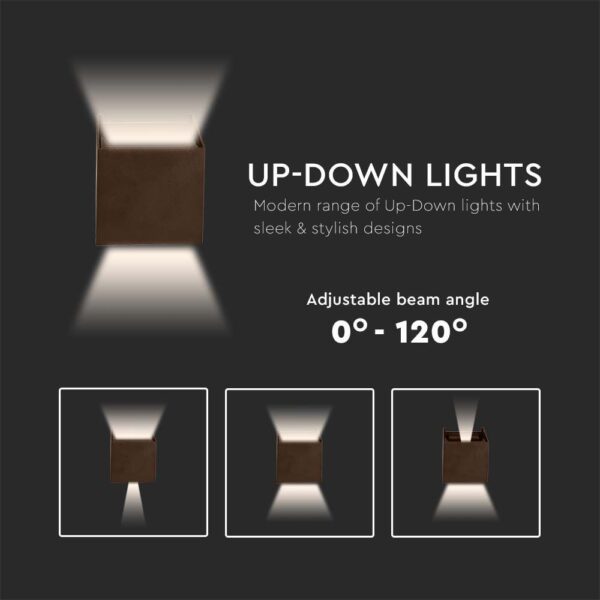 LED Φωτιστικό Τοίχου 11W Up-Down V-TAC Καφέ Αδιάβροχο IP65 Θερμό 3000K – 6820