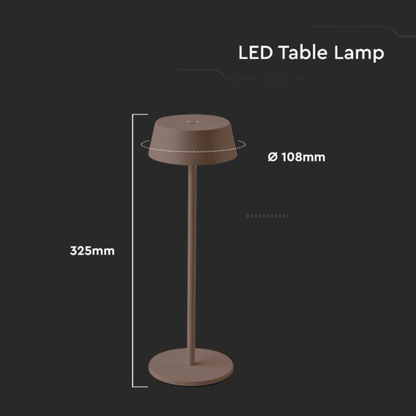 LED Επαναφορτιζόμενο Πορτατιφ 2W 3000Κ με Καφέ Σώμα  Dimmable  IP54 V-TAC – 6821