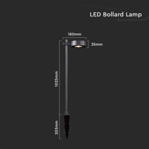 LED αδιάβροχο φωτιστικό καρφί 7W IP65 3000K θερμό λευκό με μαύρο σώμα V-TAC – 6838