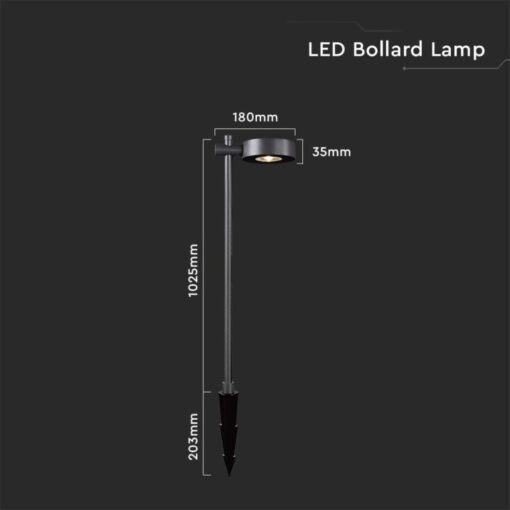 LED αδιάβροχο φωτιστικό καρφί 7W IP65 3000K θερμό λευκό με μαύρο σώμα V-TAC – 6838