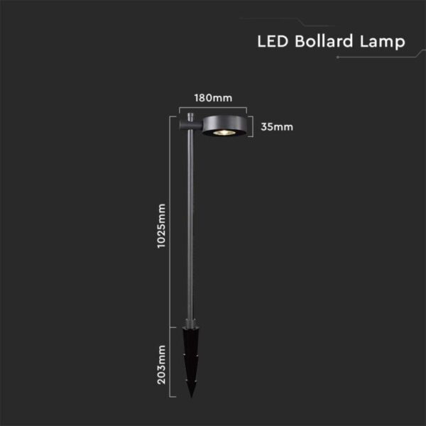 LED αδιάβροχο φωτιστικό καρφί 7W IP65 3000K θερμό λευκό με μαύρο σώμα V-TAC – 6838