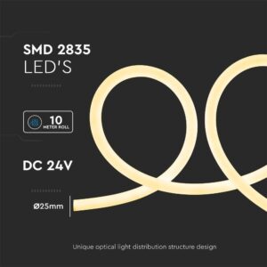LED Neon Flex 12W V-TAC 24V 360° Θερμό Λευκό 3000K 10 Μέτρα – 6868