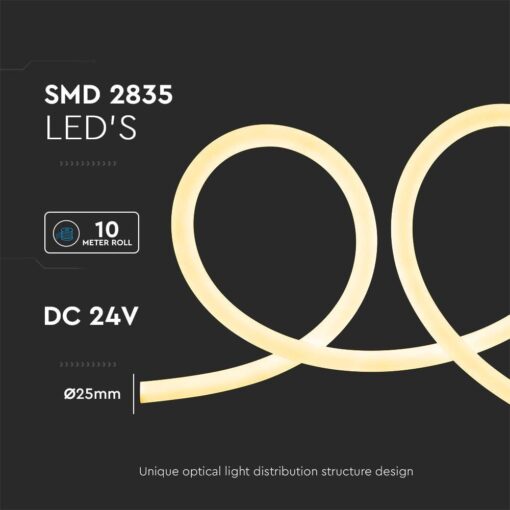 LED Neon Flex 12W V-TAC 24V 360° Θερμό Λευκό 3000K 10 Μέτρα – 6868