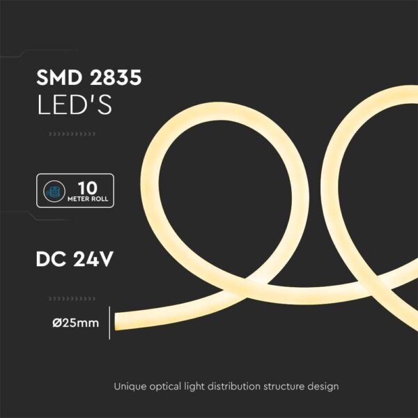 LED Neon Flex 12W V-TAC 24V 360° Θερμό Λευκό 3000K 10 Μέτρα – 6868