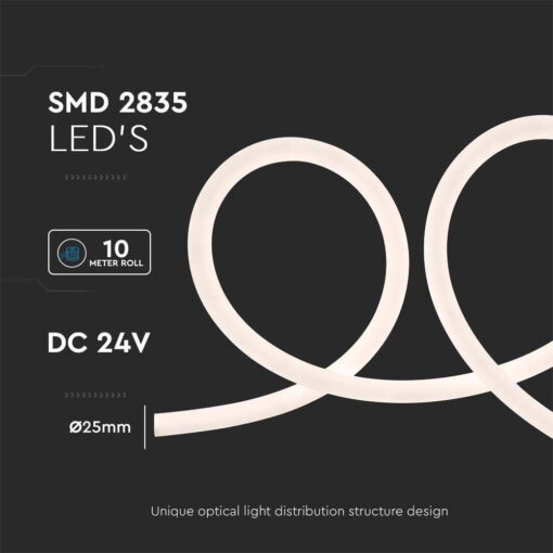LED Neon Flex 12W V-TAC 24V 360° Φυσικό Λευκό 4000K 10 Μέτρα – 6869