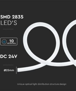 LED Neon Flex 12W V-TAC 24V 360° Ψυχρό Λευκό 6500K 10 Μέτρα – 6870