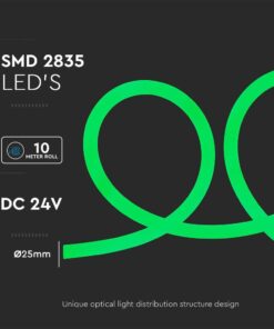 LED Neon Flex 12W V-TAC 24V 360° Πράσινο 10 Μέτρα – 6871