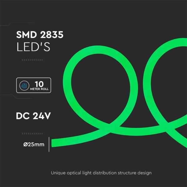 LED Neon Flex 12W V-TAC 24V 360° Πράσινο 10 Μέτρα – 6871