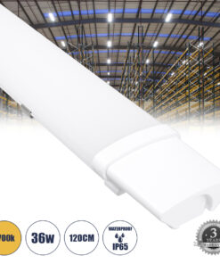 GloboStar® 60166 LED Γραμμικό Βιομηχανικό Φωτιστικό Tri-Proof 120cm 36W 3916lm 120° AC 220-240V Αδιάβροχο IP65 Μ120 x Π6 x Υ4cm Θερμό Λευκό 2700K – 3 Χρόνια Εγγύηση
