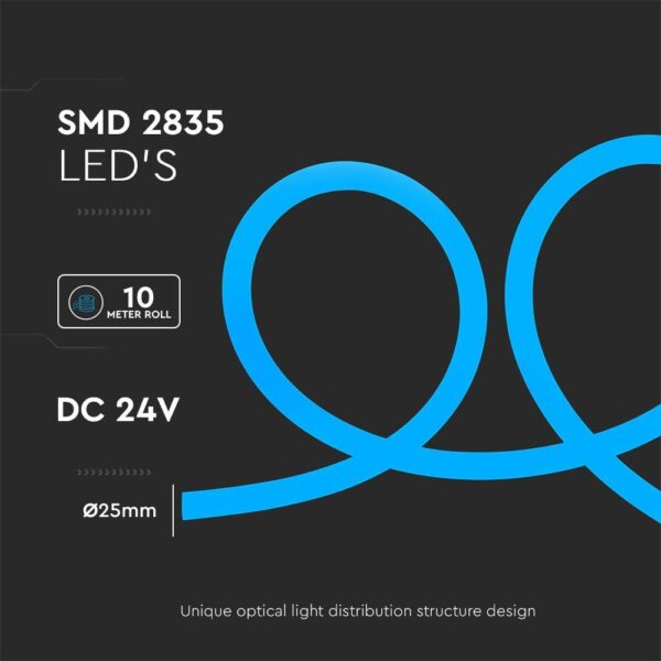 LED Neon Flex 12W V-TAC 24V 360° Μπλε 10 Μέτρα – 6872