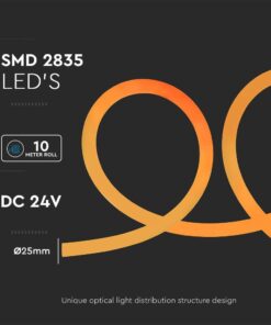LED Neon Flex 12W V-TAC 24V 360° Amber 10 Μέτρα – 6873