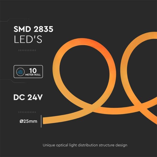 LED Neon Flex 12W V-TAC 24V 360° Amber 10 Μέτρα – 6873