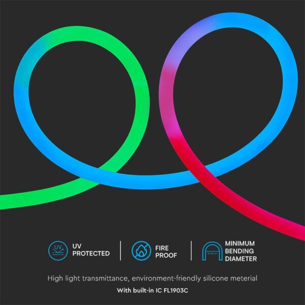 LED Neon Flex 10W V-TAC 24V 360° RGB Πολύχρωμη 10 Μέτρα – 6875