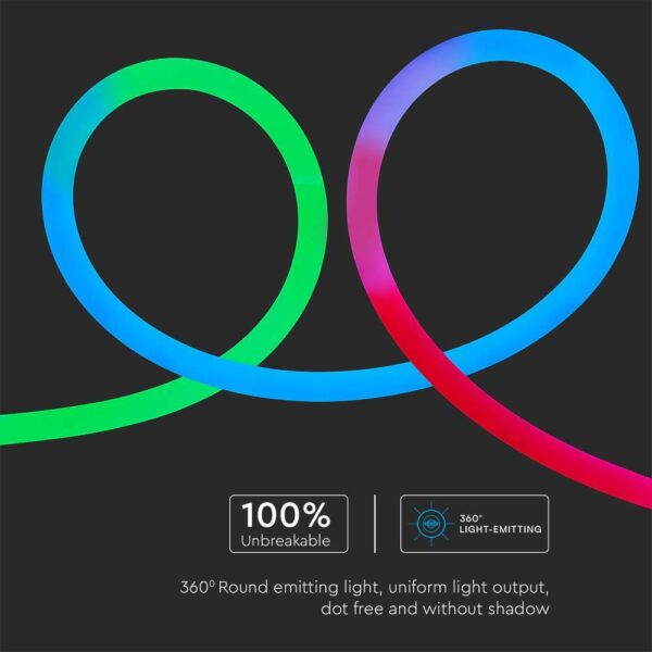 LED Neon Flex 10W V-TAC 24V 360° RGB Πολύχρωμη 10 Μέτρα – 6875